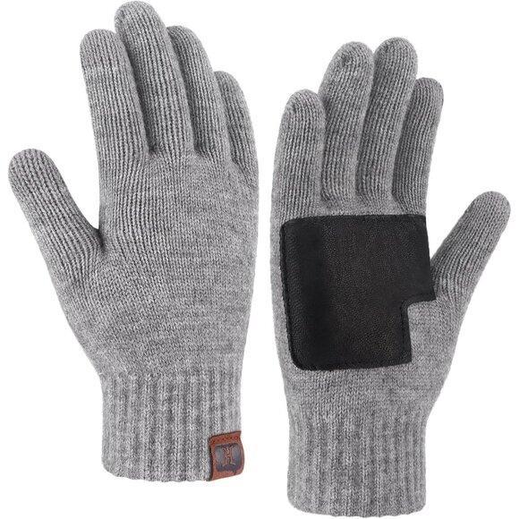 Mens Light Grey Winter Gloves Touchscreen Cold Weather Knit Work Driving Gloves - Picture 1 of 6